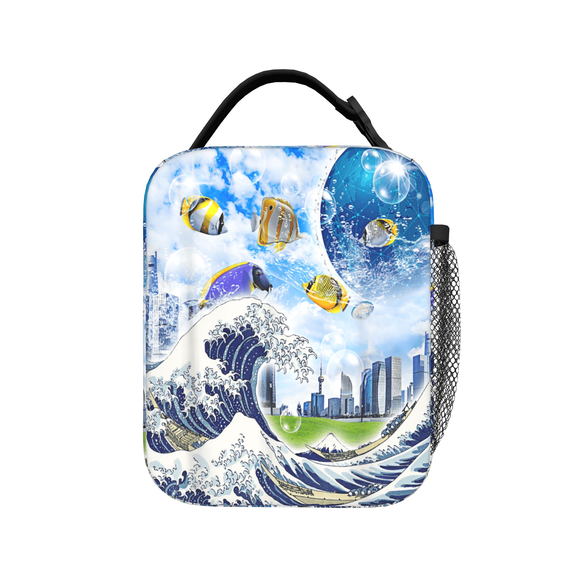 Office Tech Bag - Frutiger Aero Aesthetic Tech カナガワの魚の偉大な波 ランチバッグ