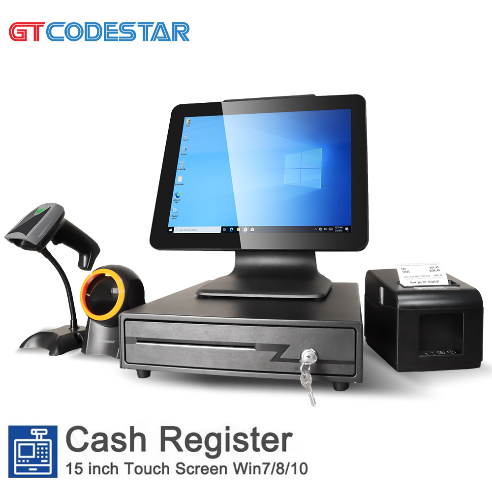Cash Drawer Pos - デスクトップPOSコンピュータ、キャッシュレジスター、タッチスクリーン、オールインワンPOSシステム端末機（スキャナー/プリンター/ドロワー付き）