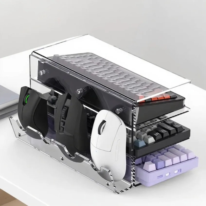 Office Technologies - キーボードスタンド 3段アクリル収納ラック マウスホルダー付き クリアデスクトップディスプレイシェルフ オフィス ホーム
