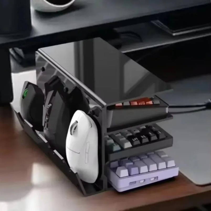 Office Technologies - キーボードディスプレイスタンド 3段アクリルクリアラック マウスホルダー付き デスクトップオーガナイザーシェルフ オフィスゲームセットアップ用