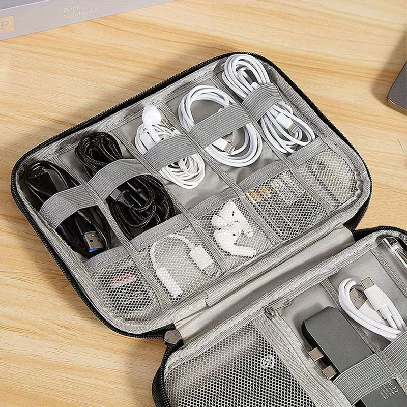 Office Tech Bag - 1パックポータブル電子機器アクセサリー収納バッグ、多ポケットトラベルテックオーガナイザーケース、ケーブル、充電器、メモリカード用防水収納ポーチ、旅行やオフィスでの使用に最適