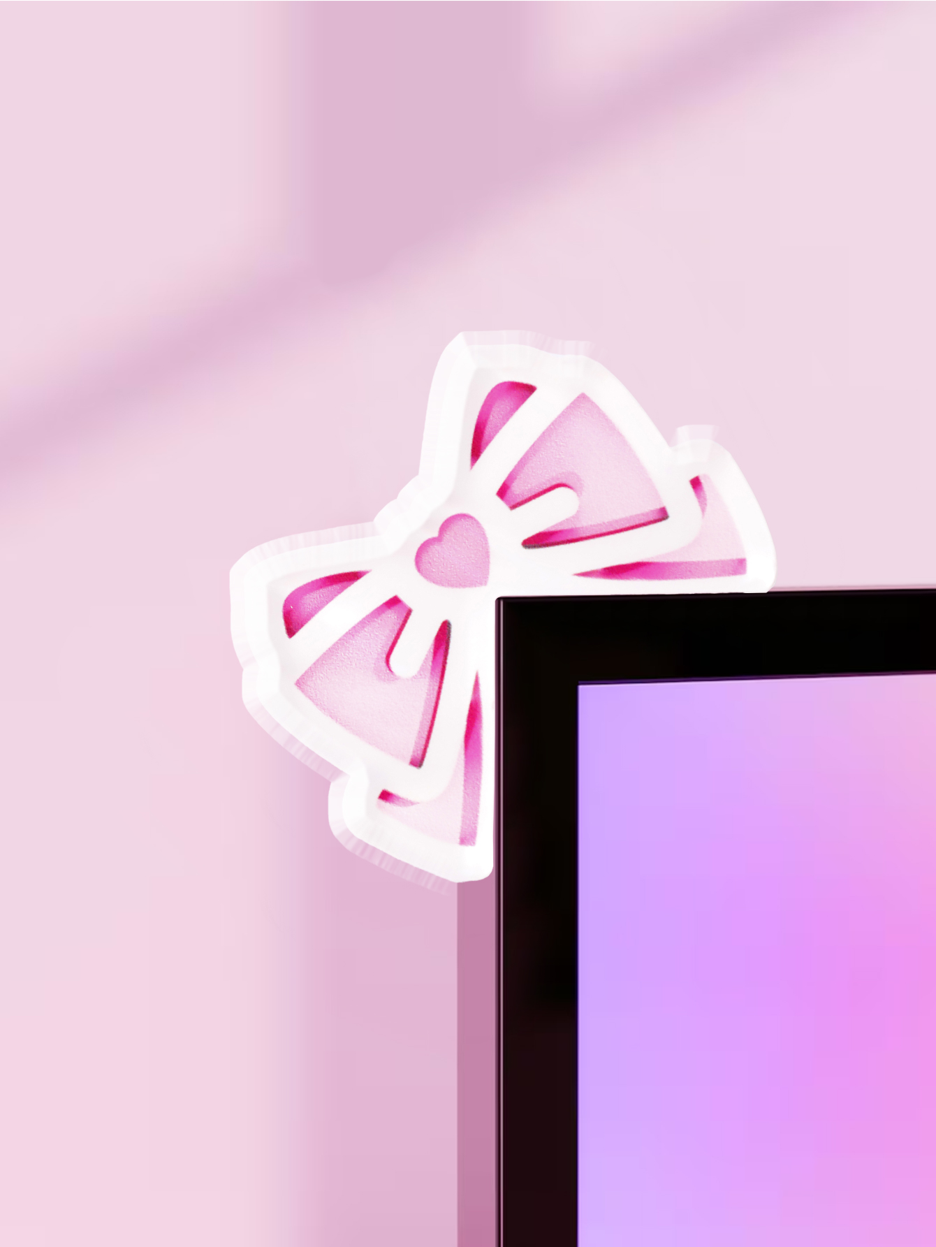 Office Technology - かわいいリボンモニター装飾 ピンクアクリルリボンノットPCアクセサリー キュートなデスクトップデコレーション ゲームセットアップ、スクリーン、ホームオフィス、ギフトに