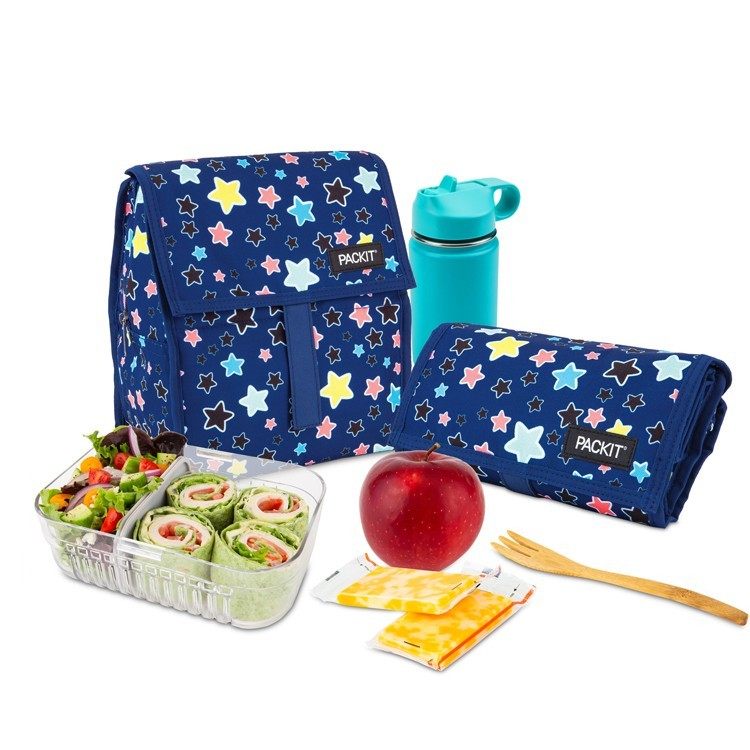 Office Tech Bag - PackIt 冷凍可能ランチバッグ ブラック、EcoFreeze テック、折りたたみ式再利用可能、ジップ＆フォールド（バックルハンドル付き）、学校やオフィスでのランチに最適