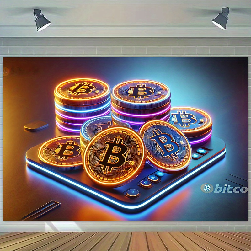 暗号通貨ビットコインタペストリー、ネオンゴールドコインの携帯 - Office Tech Background のレビューと価格